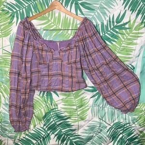 Free people lilac crop top with off shoulders puffed sleeves size M